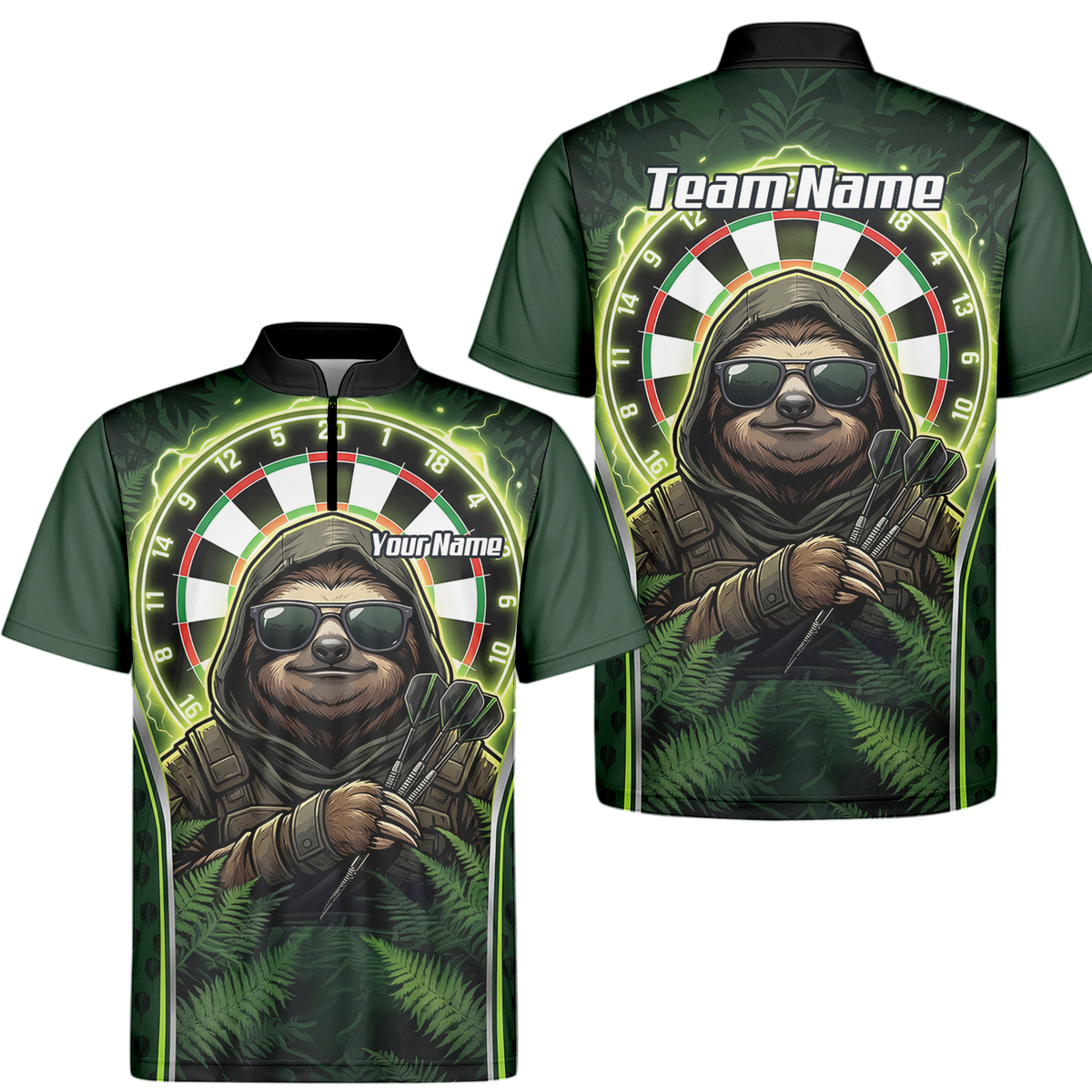 Personalised Sloth Darts Shirt for Men Green Jungle Custom Dart Jersey with Name Polo Top A2449