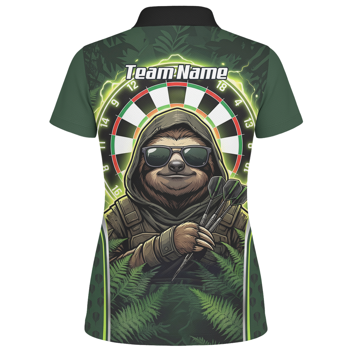 Personalised Sloth Darts Shirt for Women Green Jungle Custom Dart Jersey with Name Polo Top A2449
