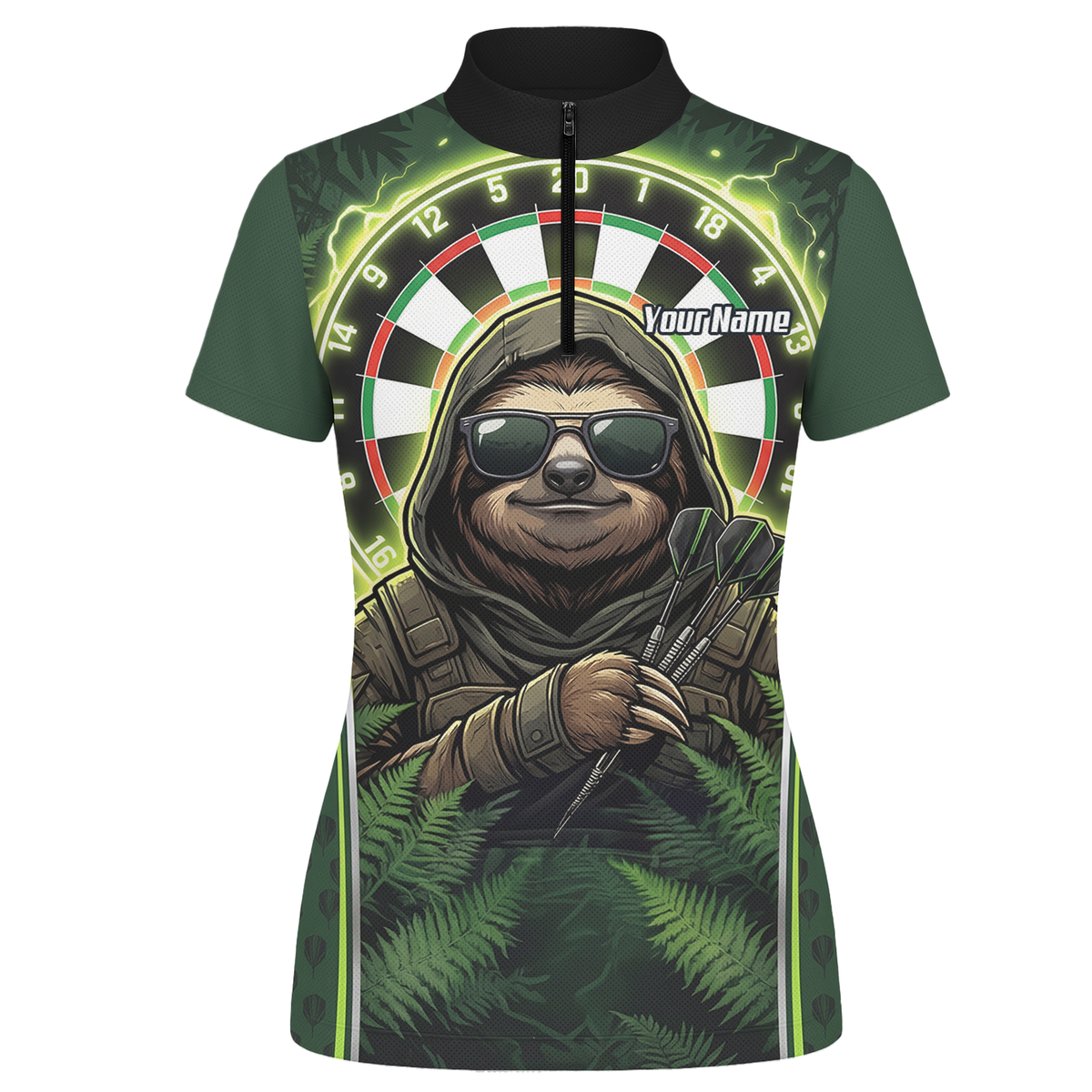 Personalised Sloth Darts Shirt for Women Green Jungle Custom Dart Jersey with Name Polo Top A2449