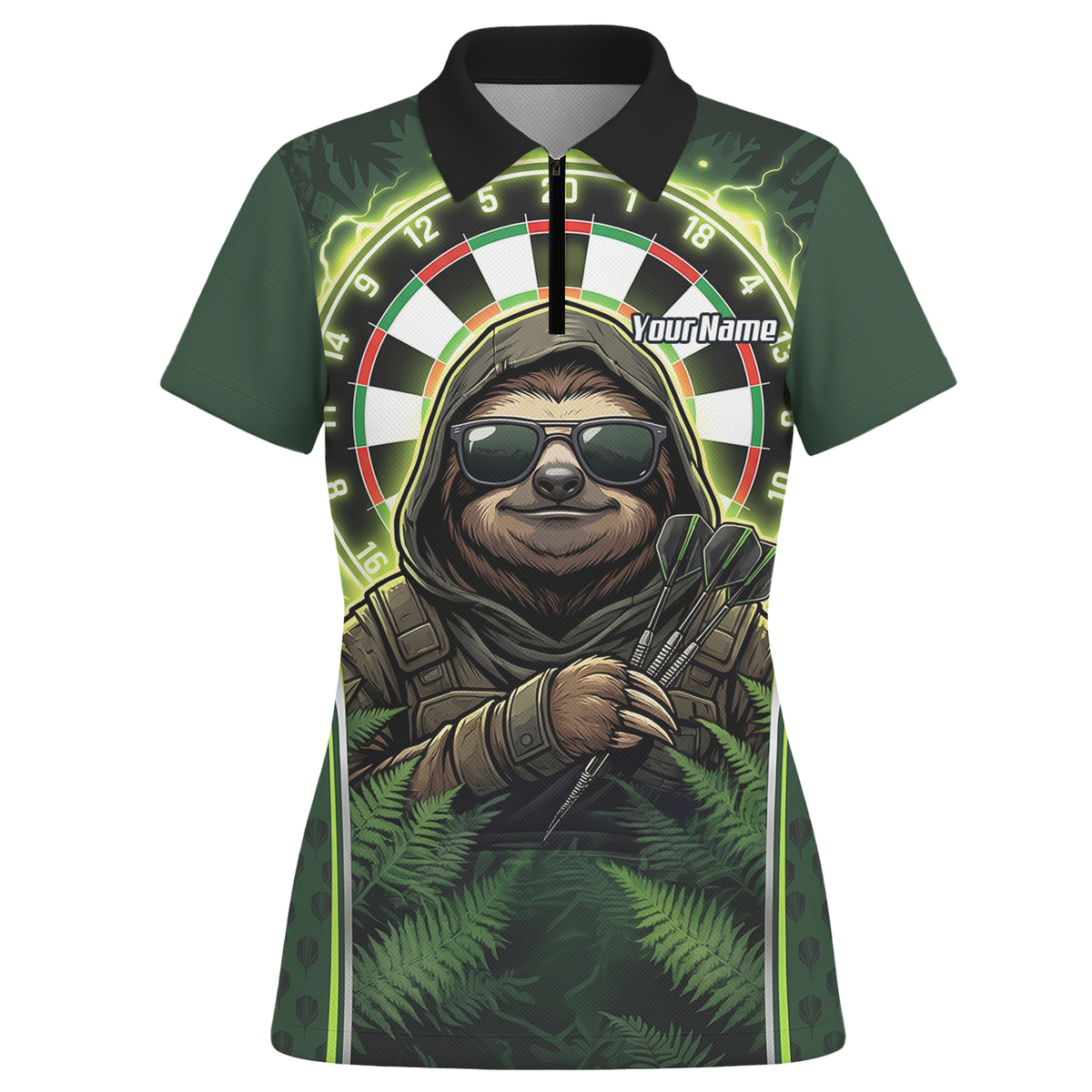 Personalised Sloth Darts Shirt for Women Green Jungle Custom Dart Jersey with Name Polo Top A2449
