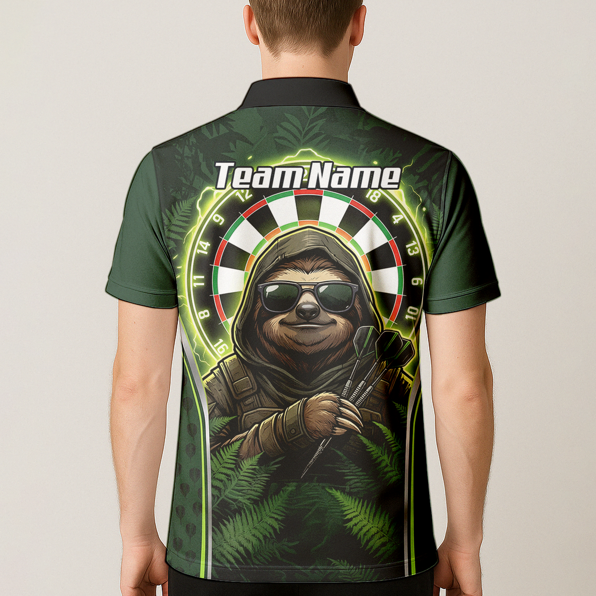 Personalised Sloth Darts Shirt for Men Green Jungle Custom Dart Jersey with Name Polo Top A2449