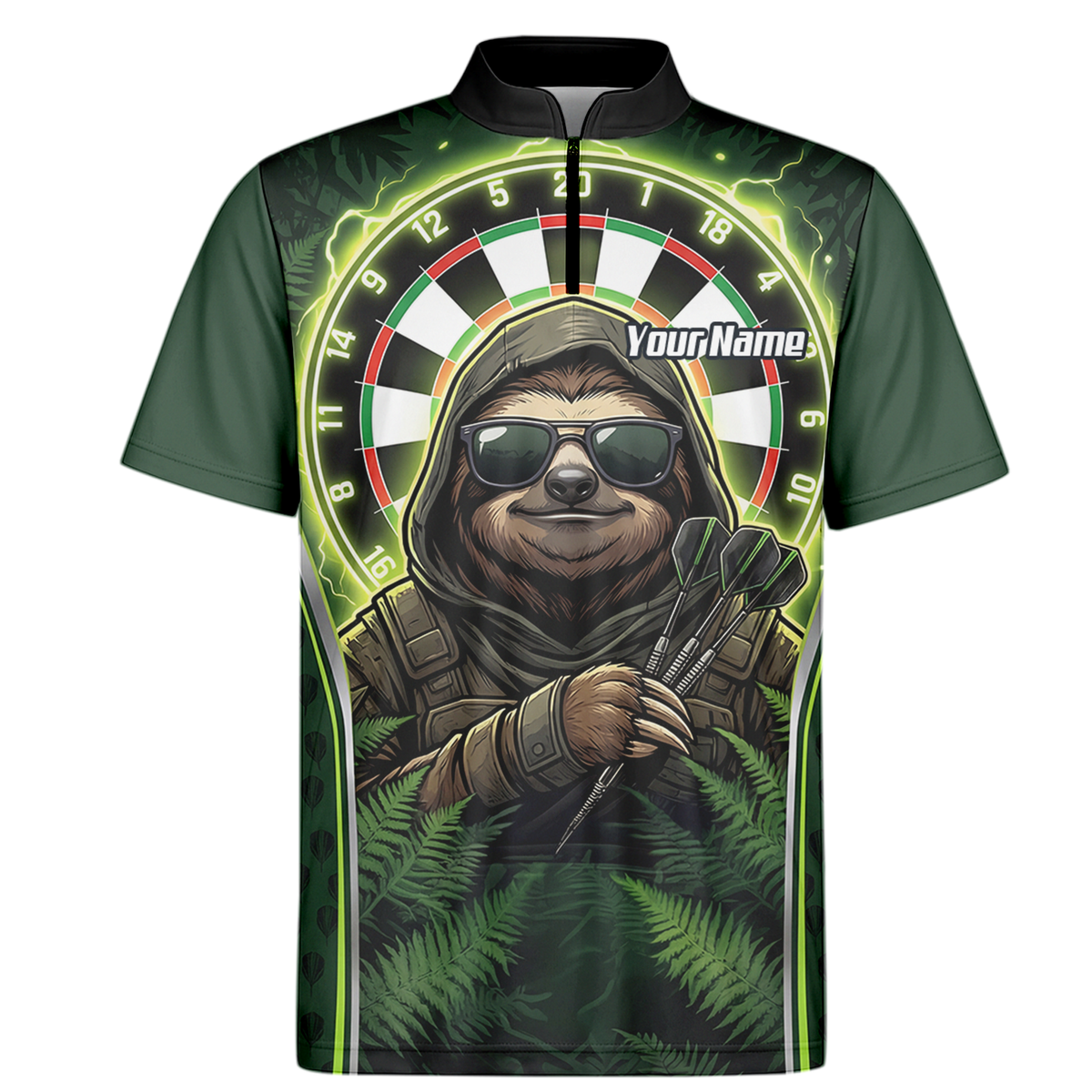 Personalised Sloth Darts Shirt for Men Green Jungle Custom Dart Jersey with Name Polo Top A2449