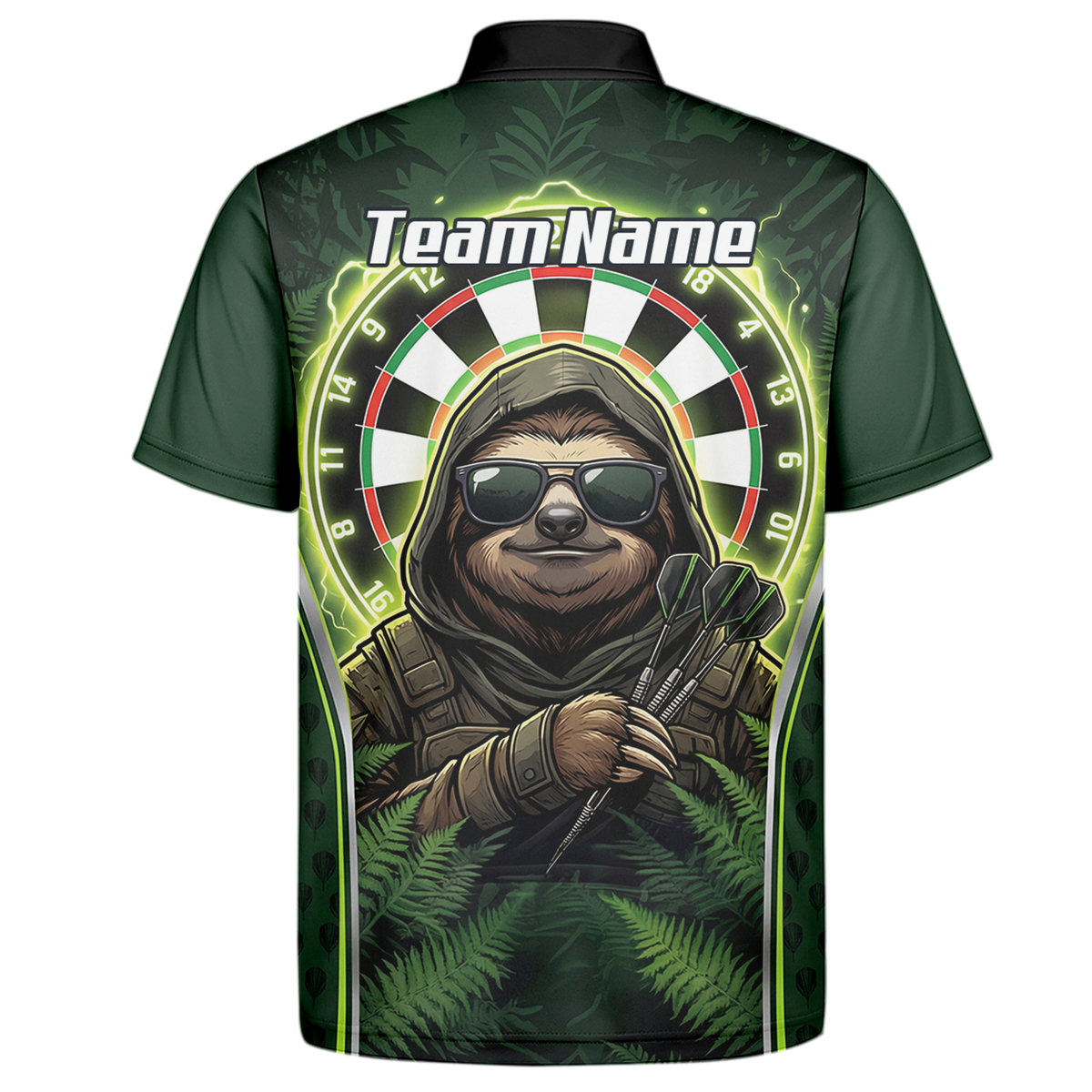 Personalised Sloth Darts Shirt for Men Green Jungle Custom Dart Jersey with Name Polo Top A2449