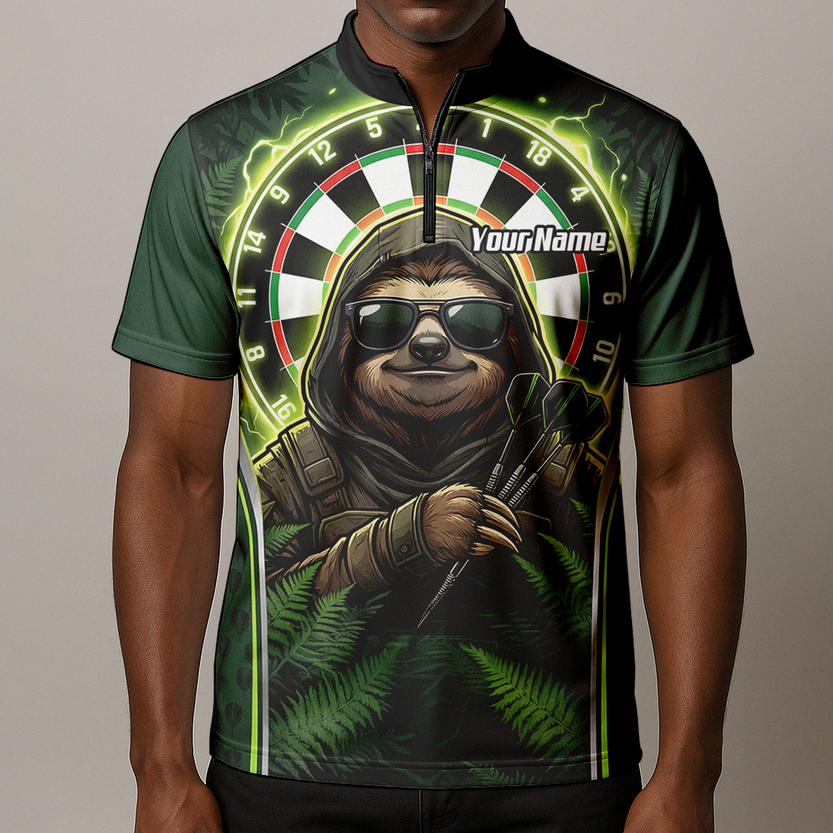 Personalised Sloth Darts Shirt for Men Green Jungle Custom Dart Jersey with Name Polo Top A2449
