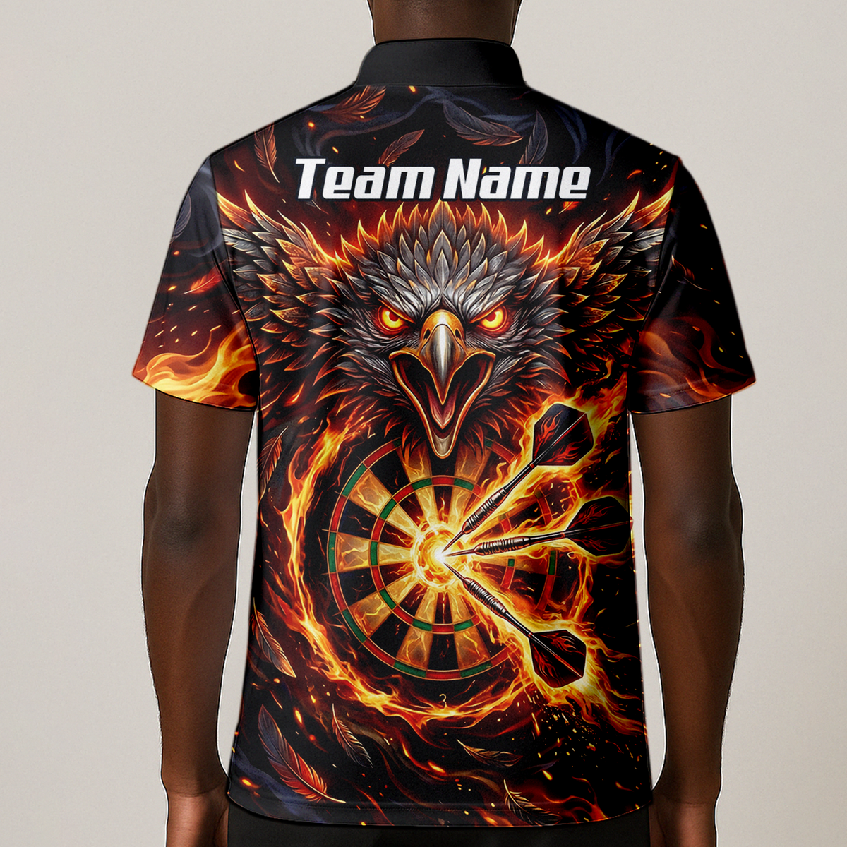 Personalised Fire Eagle Dart Jersey for Men Custom Team Name Dartboard Polo Shirt Black Orange A3134