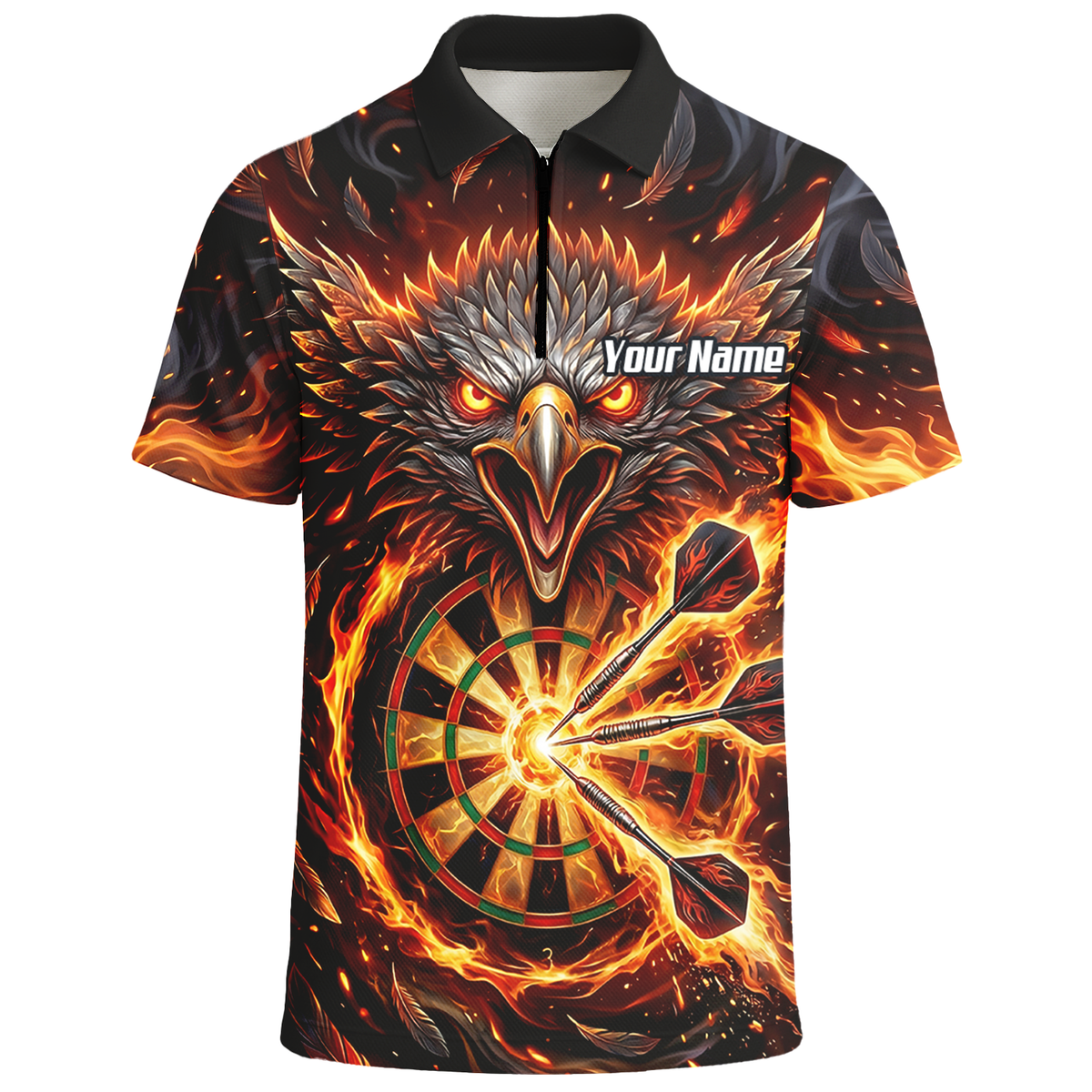 Personalised Fire Eagle Dart Jersey for Men Custom Team Name Dartboard Polo Shirt Black Orange A3134