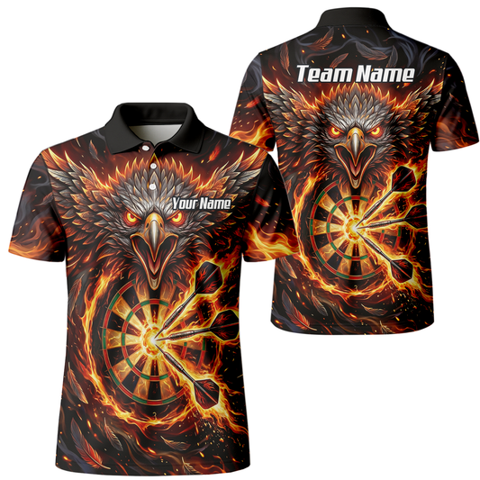 Personalised Fire Eagle Dart Jersey for Men Custom Team Name Dartboard Polo Shirt Black Orange A3134