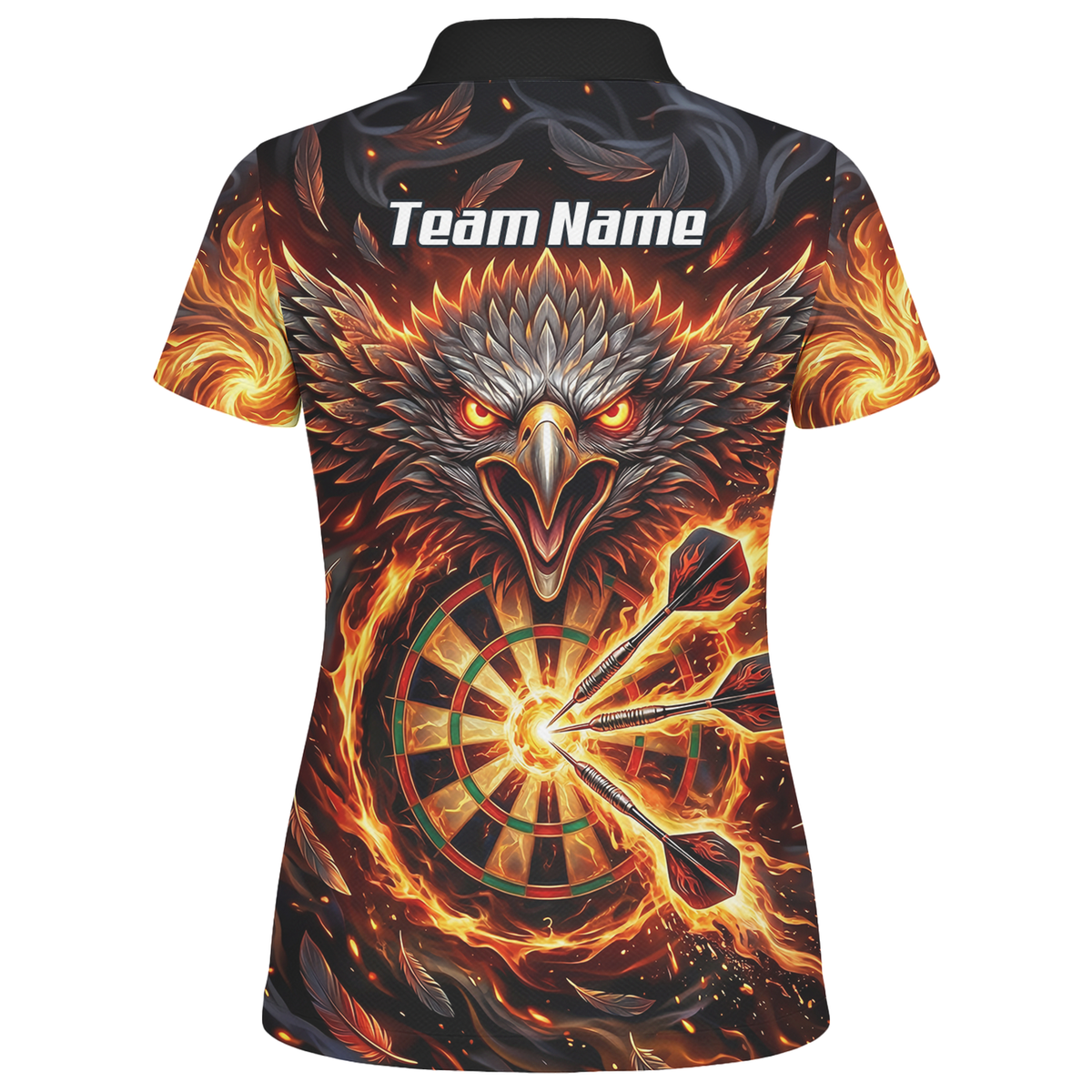Personalised Fire Eagle Dart Jersey for Women Custom Team Name Dartboard Polo Shirt Black Orange A3134