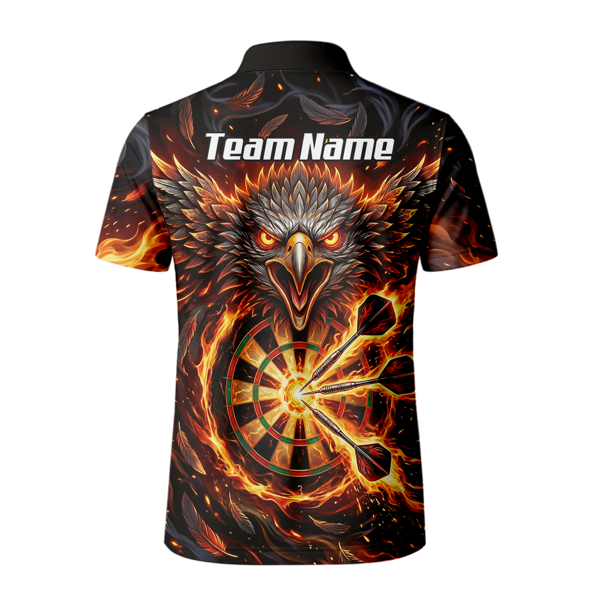 Personalised Fire Eagle Dart Jersey for Men Custom Team Name Dartboard Polo Shirt Black Orange A3134