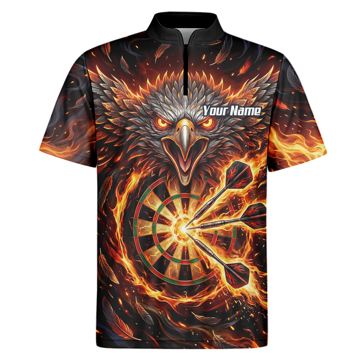 Personalised Fire Eagle Dart Jersey for Men Custom Team Name Dartboard Polo Shirt Black Orange A3134