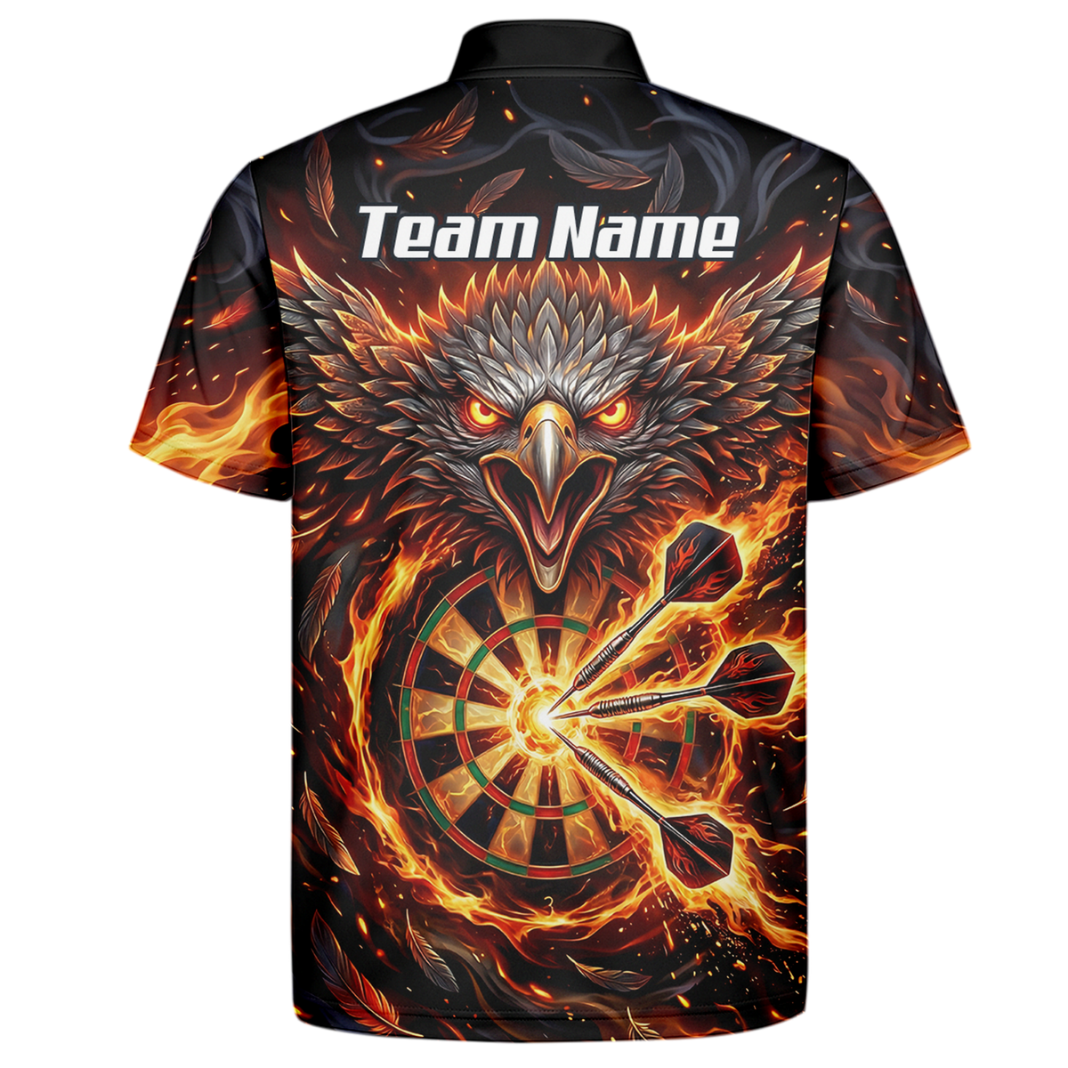 Personalised Fire Eagle Dart Jersey for Men Custom Team Name Dartboard Polo Shirt Black Orange A3134