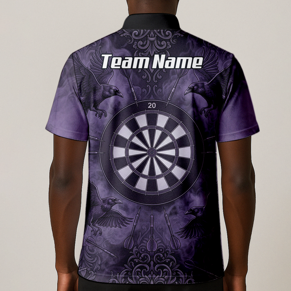 Personalised Raven Dart Jersey for Men Purple Black Smoke Design Custom Darts Polo Shirt A3714