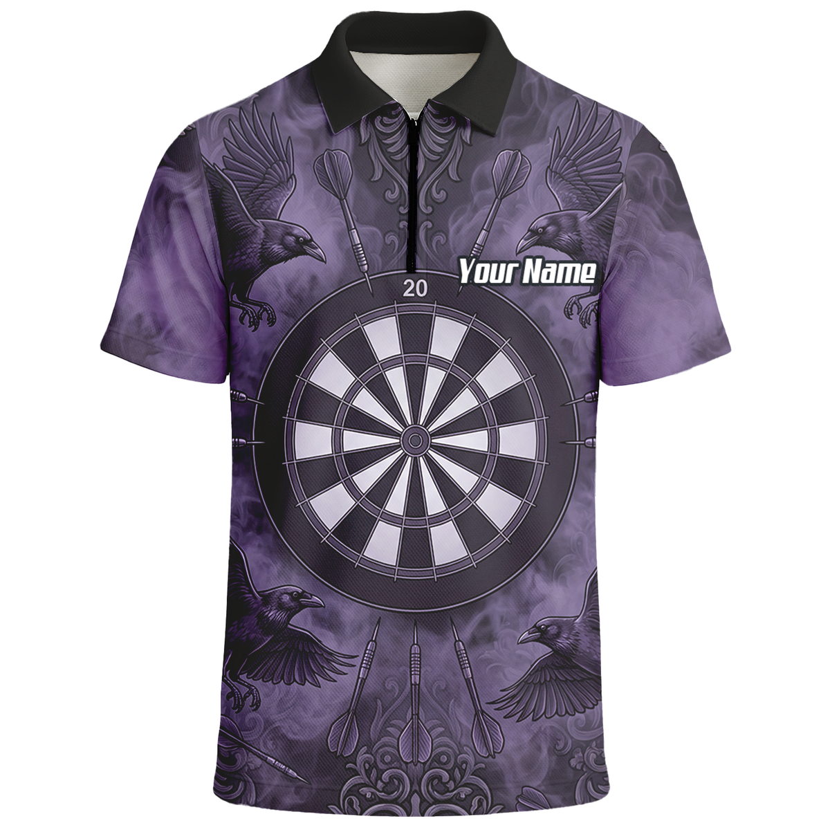 Personalised Raven Dart Jersey for Men Purple Black Smoke Design Custom Darts Polo Shirt A3714