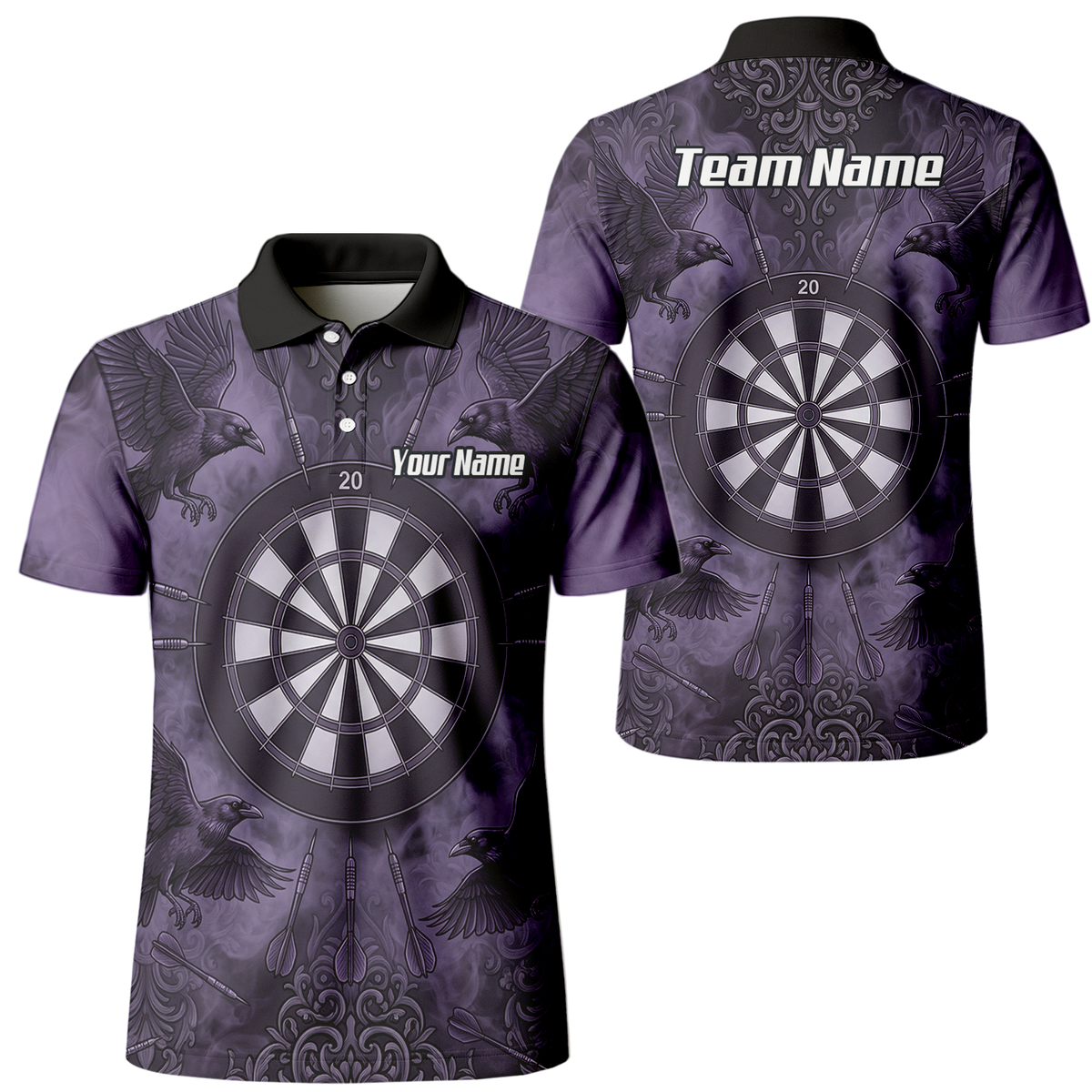 Personalised Raven Dart Jersey for Men Purple Black Smoke Design Custom Darts Polo Shirt A3714