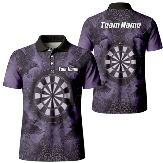 Personalised Raven Dart Jersey for Men Purple Black Smoke Design Custom Darts Polo Shirt A3714