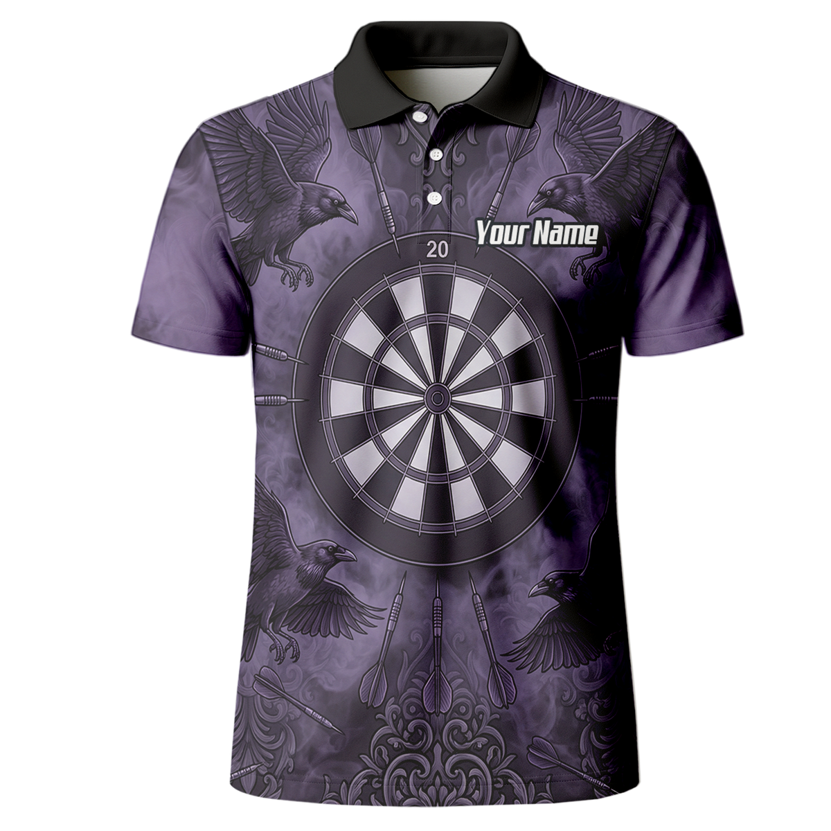Personalised Raven Dart Jersey for Men Purple Black Smoke Design Custom Darts Polo Shirt A3714