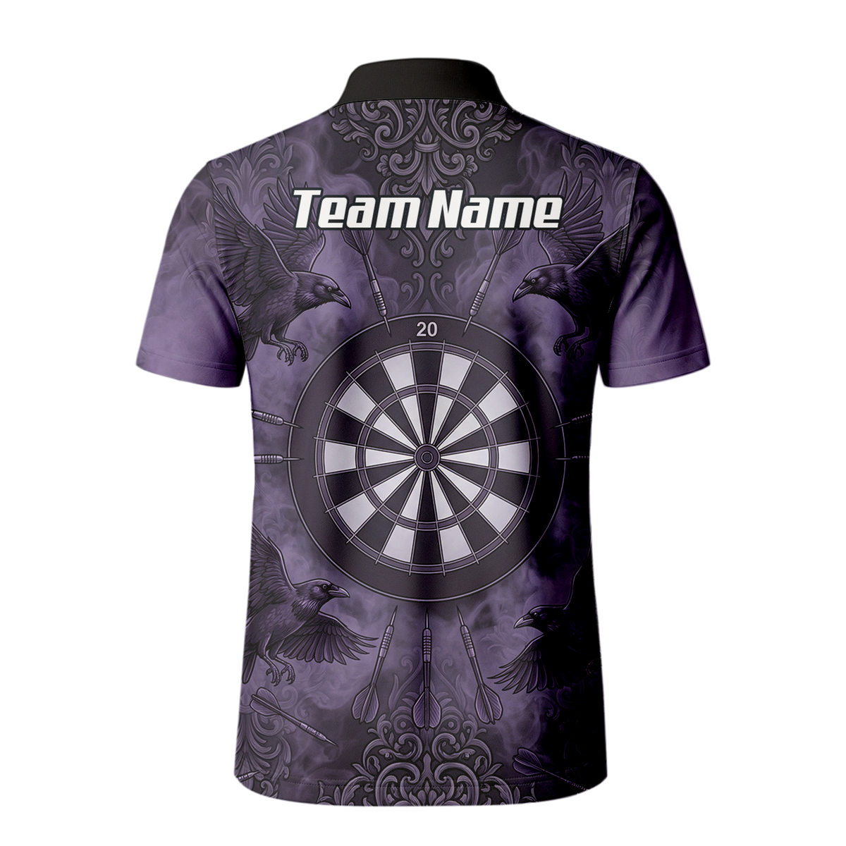 Personalised Raven Dart Jersey for Men Purple Black Smoke Design Custom Darts Polo Shirt A3714