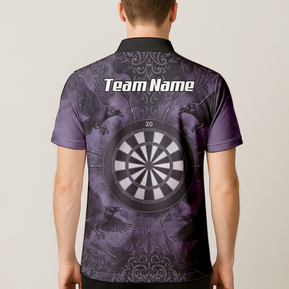 Personalised Raven Dart Jersey for Men Purple Black Smoke Design Custom Darts Polo Shirt A3714