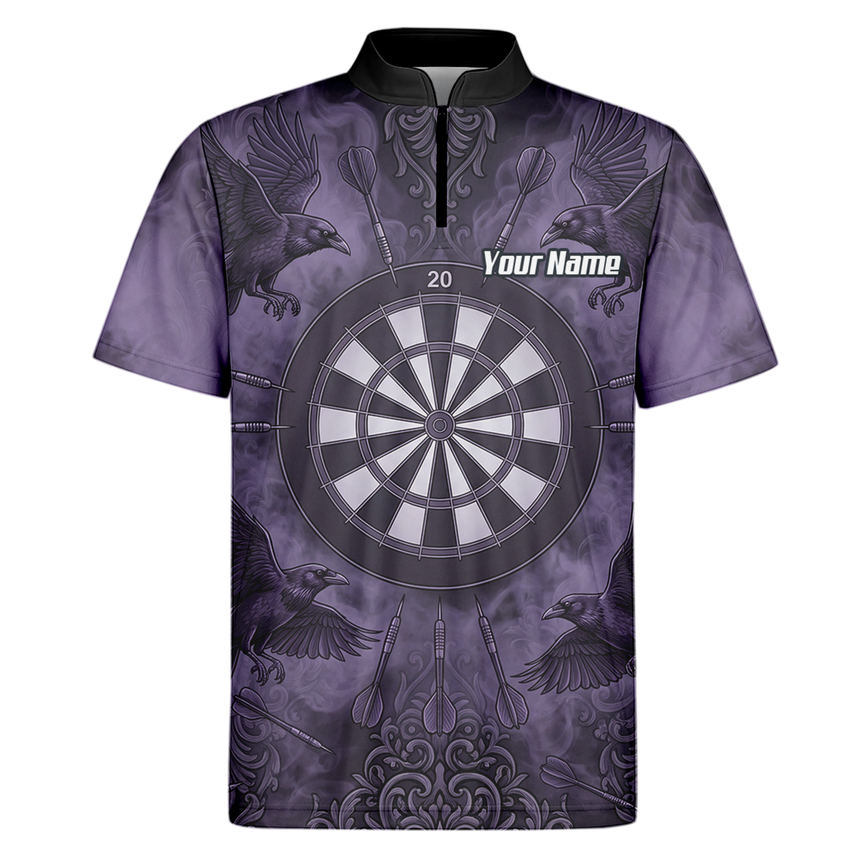 Personalised Raven Dart Jersey for Men Purple Black Smoke Design Custom Darts Polo Shirt A3714