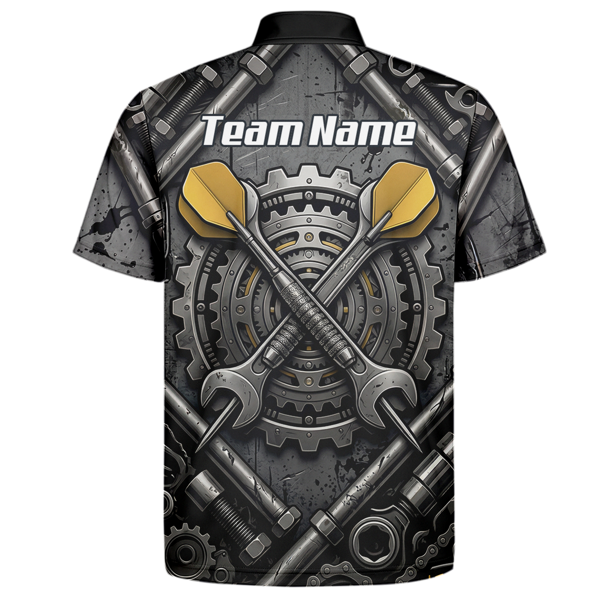 Personalised Men's Industrial Gear Dart Jersey Custom Name Mechanical Spanner Design Dart Shirt Black Yellow Polo A4038