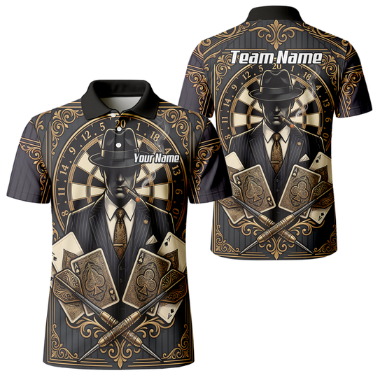 Personalised Gangster Dart Jersey For Men Custom Poker Cards Design Black Gold Dart Shirt Polo A7182
