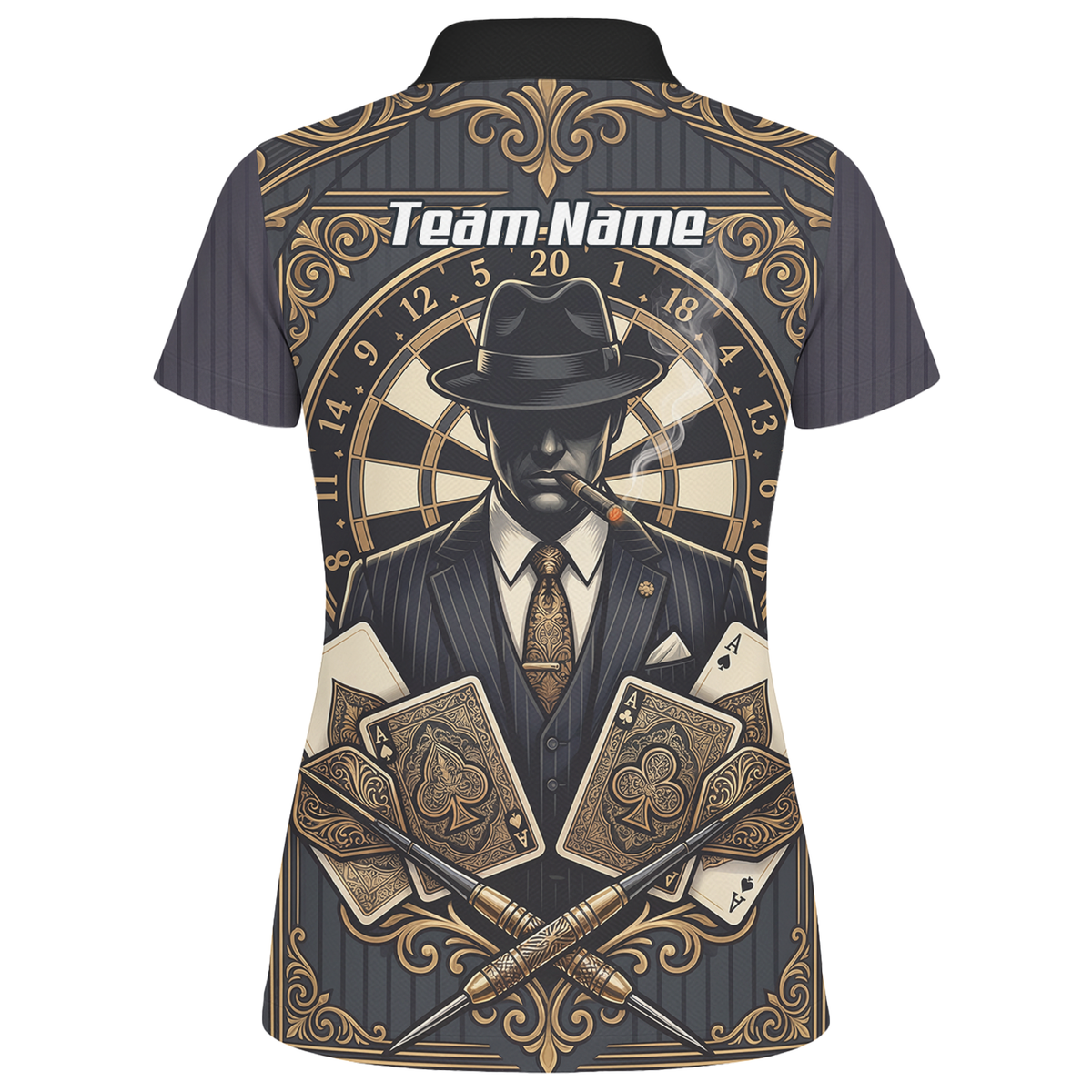Personalised Gangster Dart Jersey For Women Custom Poker Cards Design Black Gold Dart Shirt Polo A7182