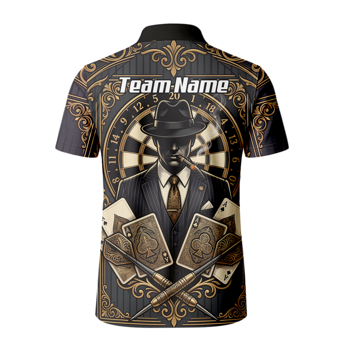 Personalised Gangster Dart Jersey For Men Custom Poker Cards Design Black Gold Dart Shirt Polo A7182
