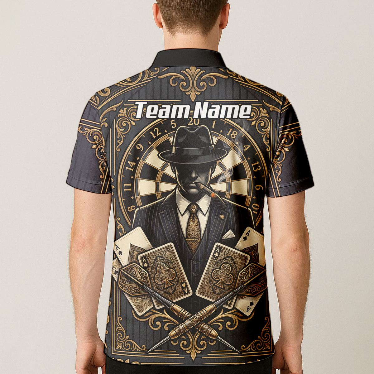 Personalised Gangster Dart Jersey For Men Custom Poker Cards Design Black Gold Dart Shirt Polo A7182