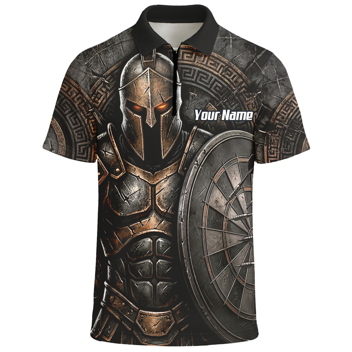 Personalised Spartan Warrior Dart Jersey for Men Custom Bronze Gladiator Design Polo Shirt Black A8783
