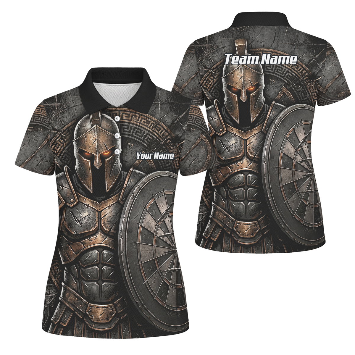 Personalised Spartan Warrior Dart Jersey for Women Custom Bronze Gladiator Design Polo Shirt Black A8783