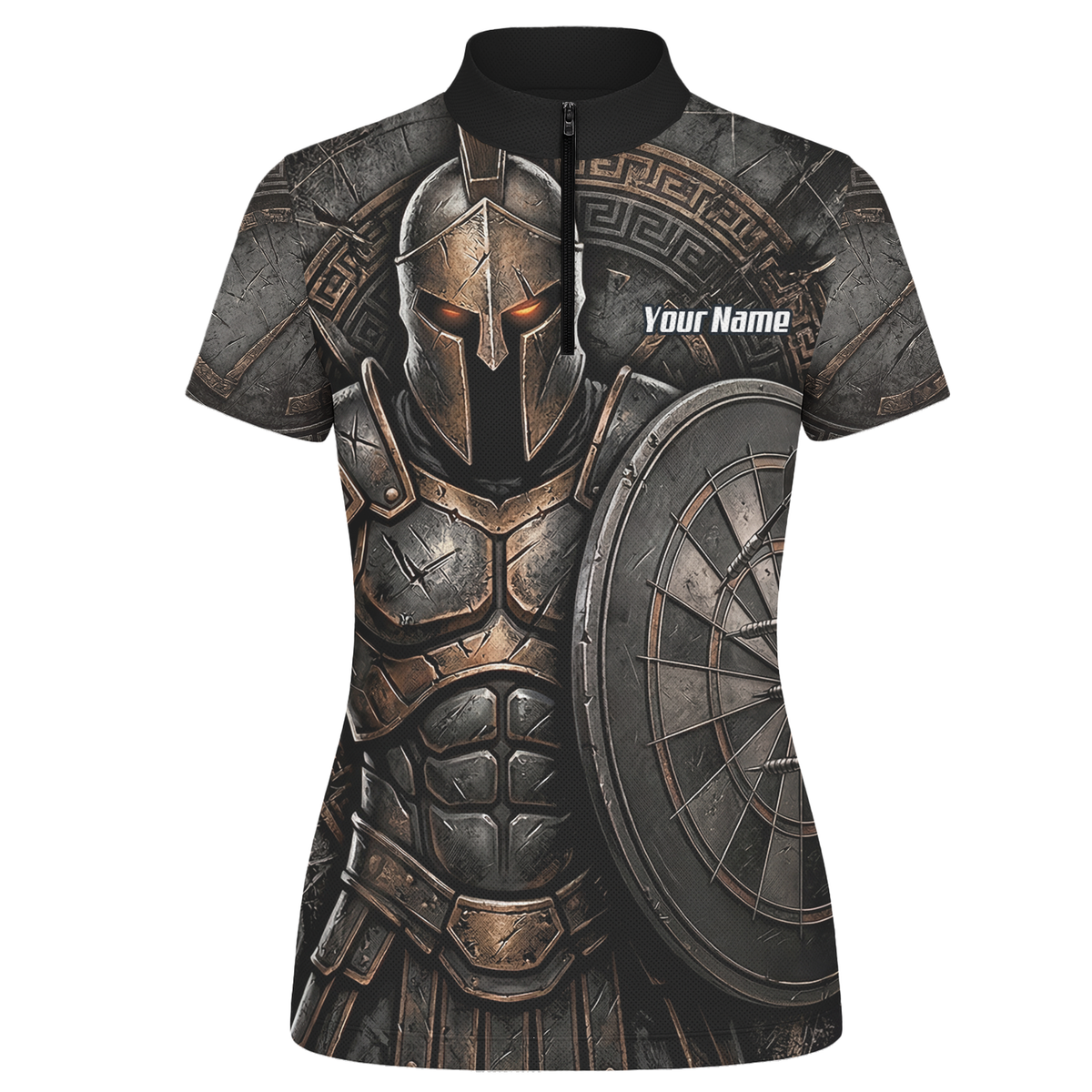 Personalised Spartan Warrior Dart Jersey for Women Custom Bronze Gladiator Design Polo Shirt Black A8783