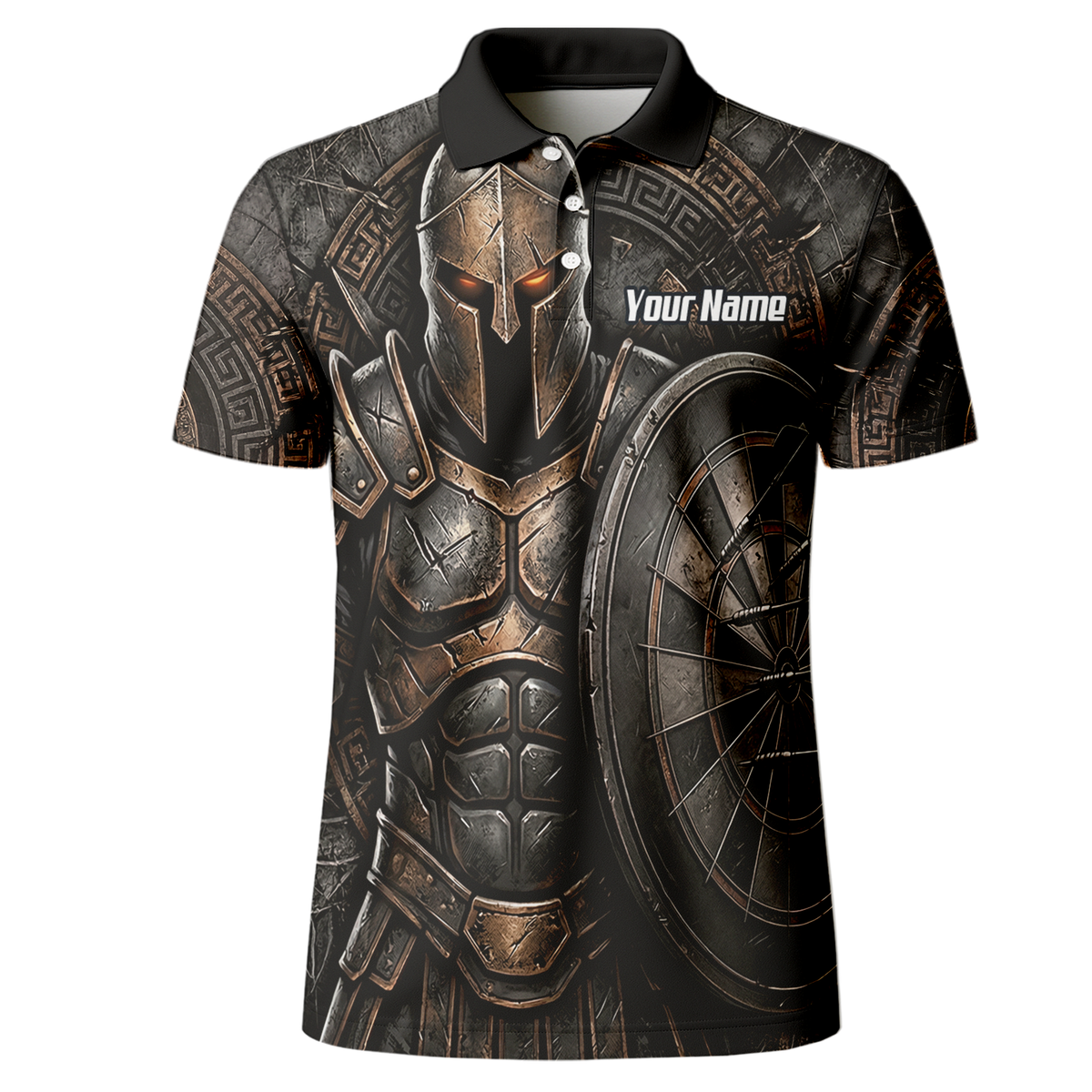Personalised Spartan Warrior Dart Jersey for Men Custom Bronze Gladiator Design Polo Shirt Black A8783