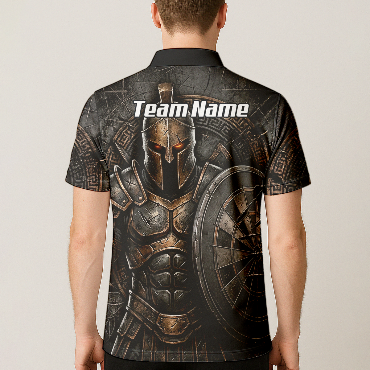 Personalised Spartan Warrior Dart Jersey for Men Custom Bronze Gladiator Design Polo Shirt Black A8783