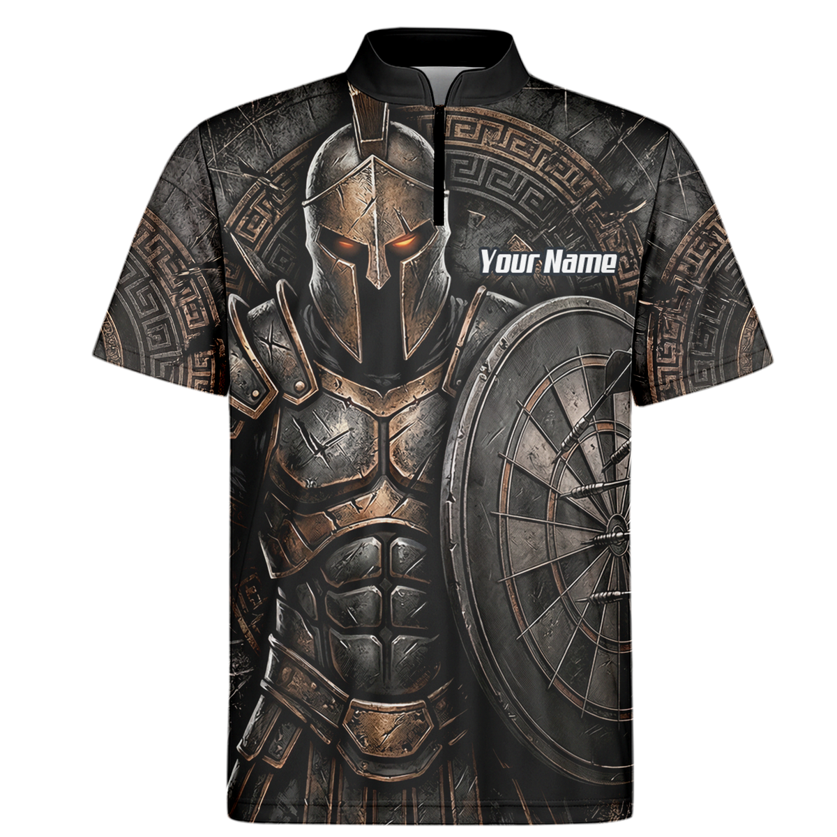 Personalised Spartan Warrior Dart Jersey for Men Custom Bronze Gladiator Design Polo Shirt Black A8783