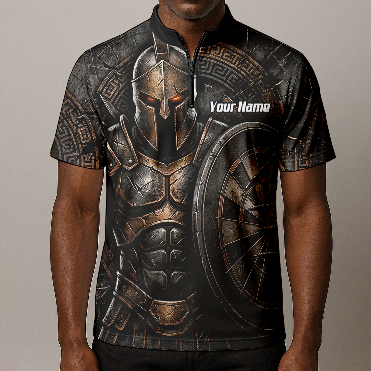Personalised Spartan Warrior Dart Jersey for Men Custom Bronze Gladiator Design Polo Shirt Black A8783