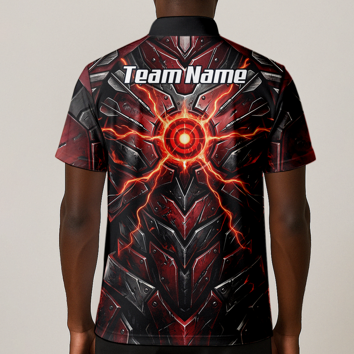 Personalised Red Black Mechanical Armor Dart Jersey For Men Custom Sublimated Polo Shirt A9366