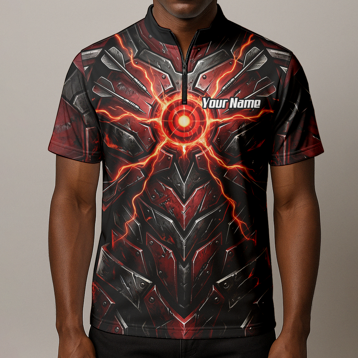 Personalised Red Black Mechanical Armor Dart Jersey For Men Custom Sublimated Polo Shirt A9366