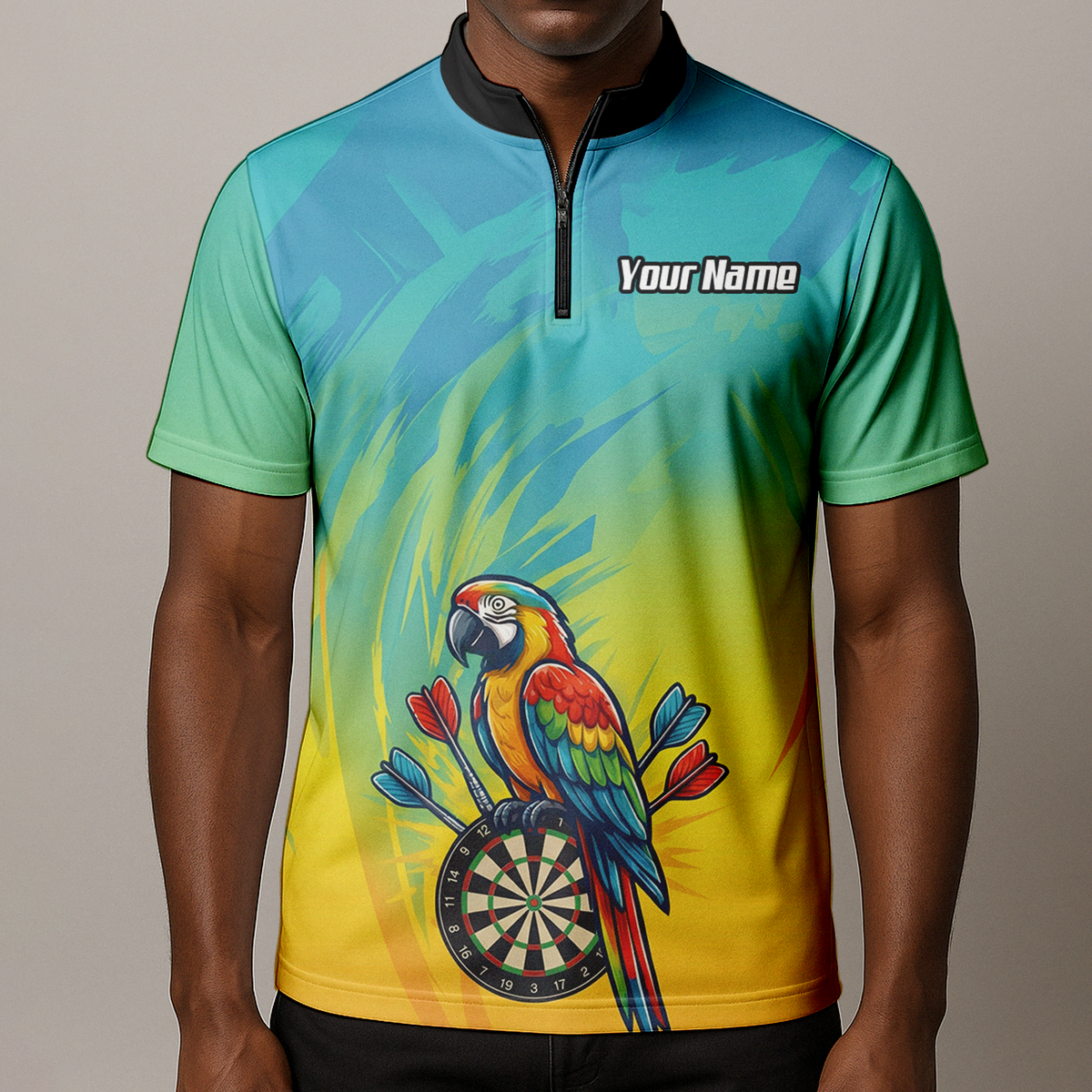 Personalised Tropical Parrot Dart Jersey Polo and Zipper For Men Custom Macaw Bird Blue Yellow B1654