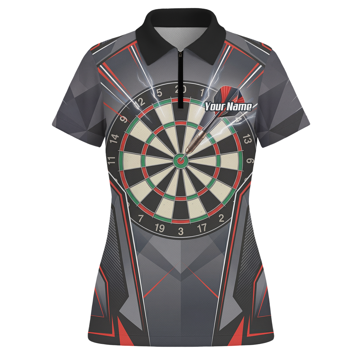Personalised Dartboard Dart Jersey for Women Custom Name and Team Polo Shirt Grey Red Black B4204