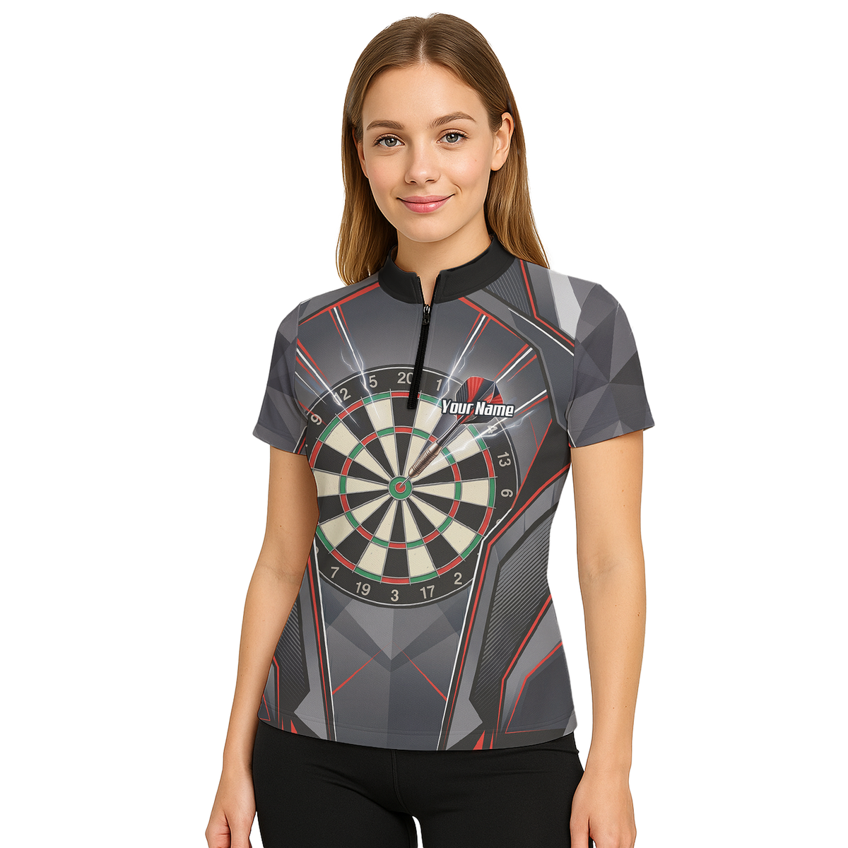 Personalised Dartboard Dart Jersey for Women Custom Name and Team Polo Shirt Grey Red Black B4204