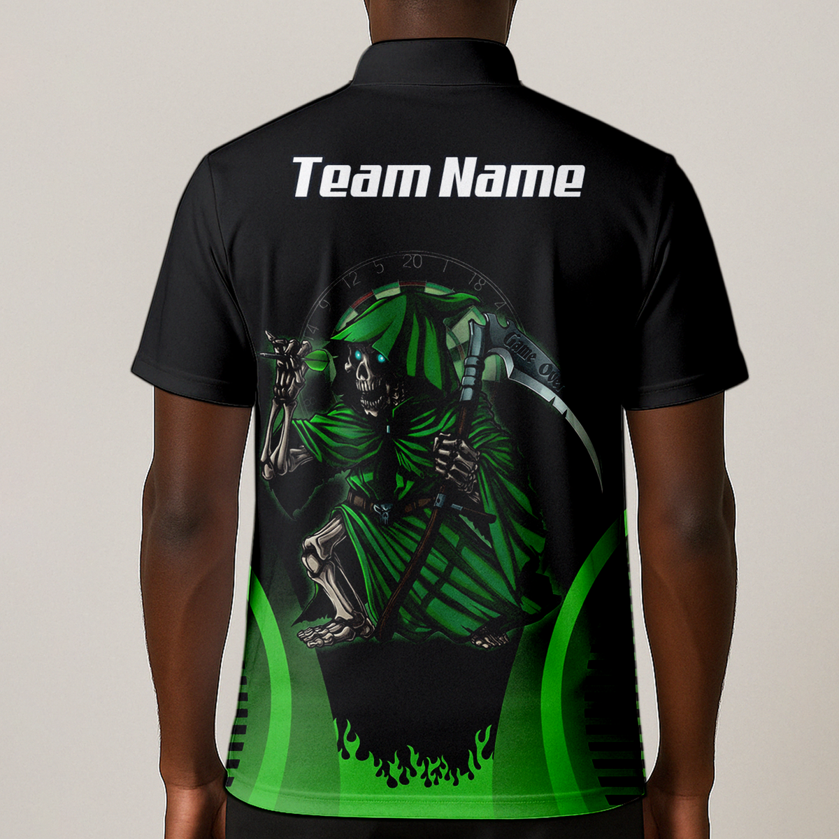 Personalised Grim Reaper Dart Jersey Polo and Zipper Black Green For Men B4487