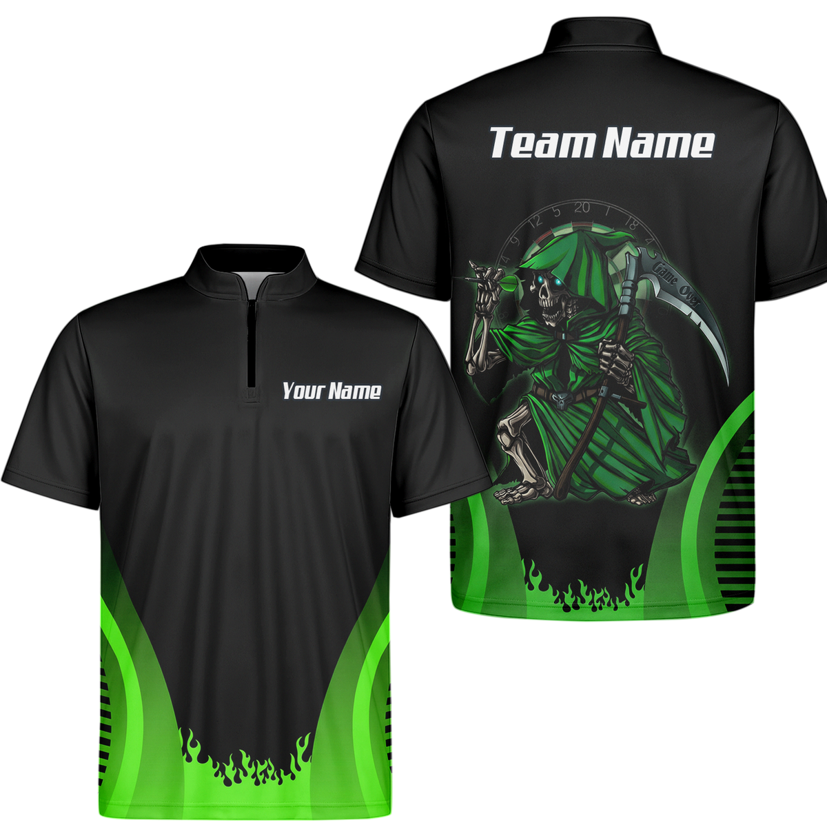 Personalised Grim Reaper Dart Jersey Polo and Zipper Black Green For Men B4487 - Zipper Yes