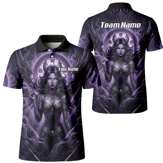 Personalised Purple Demon Queen Dart Jersey for Men, Custom Gothic Fantasy Darts Shirt Polo Neck B5075