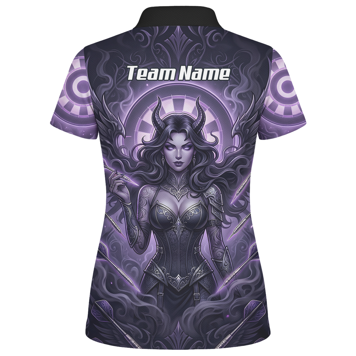Personalised Purple Demon Queen Dart Jersey for Women, Custom Gothic Fantasy Darts Shirt Polo Neck B5075