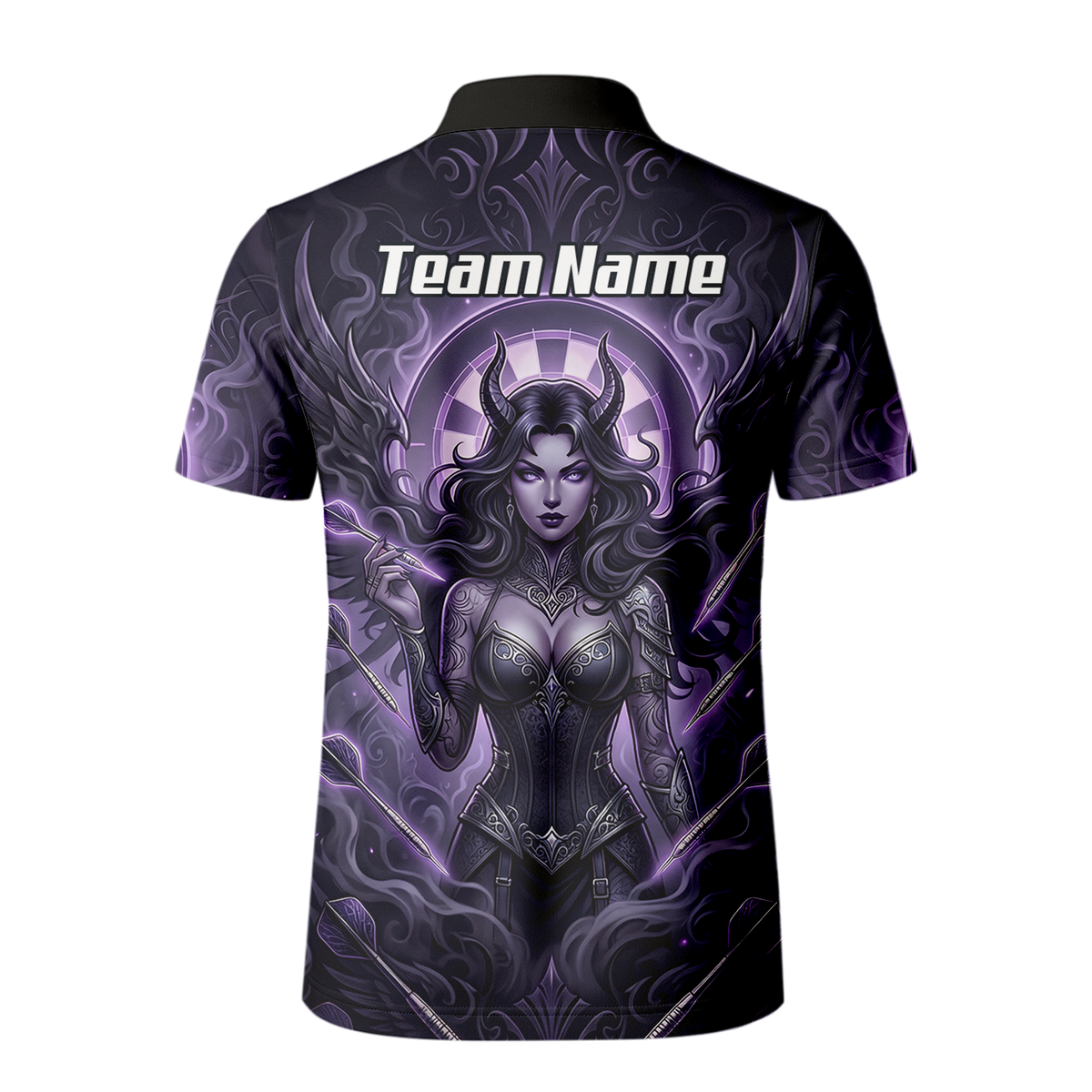 Personalised Purple Demon Queen Dart Jersey for Men, Custom Gothic Fantasy Darts Shirt Polo Neck B5075