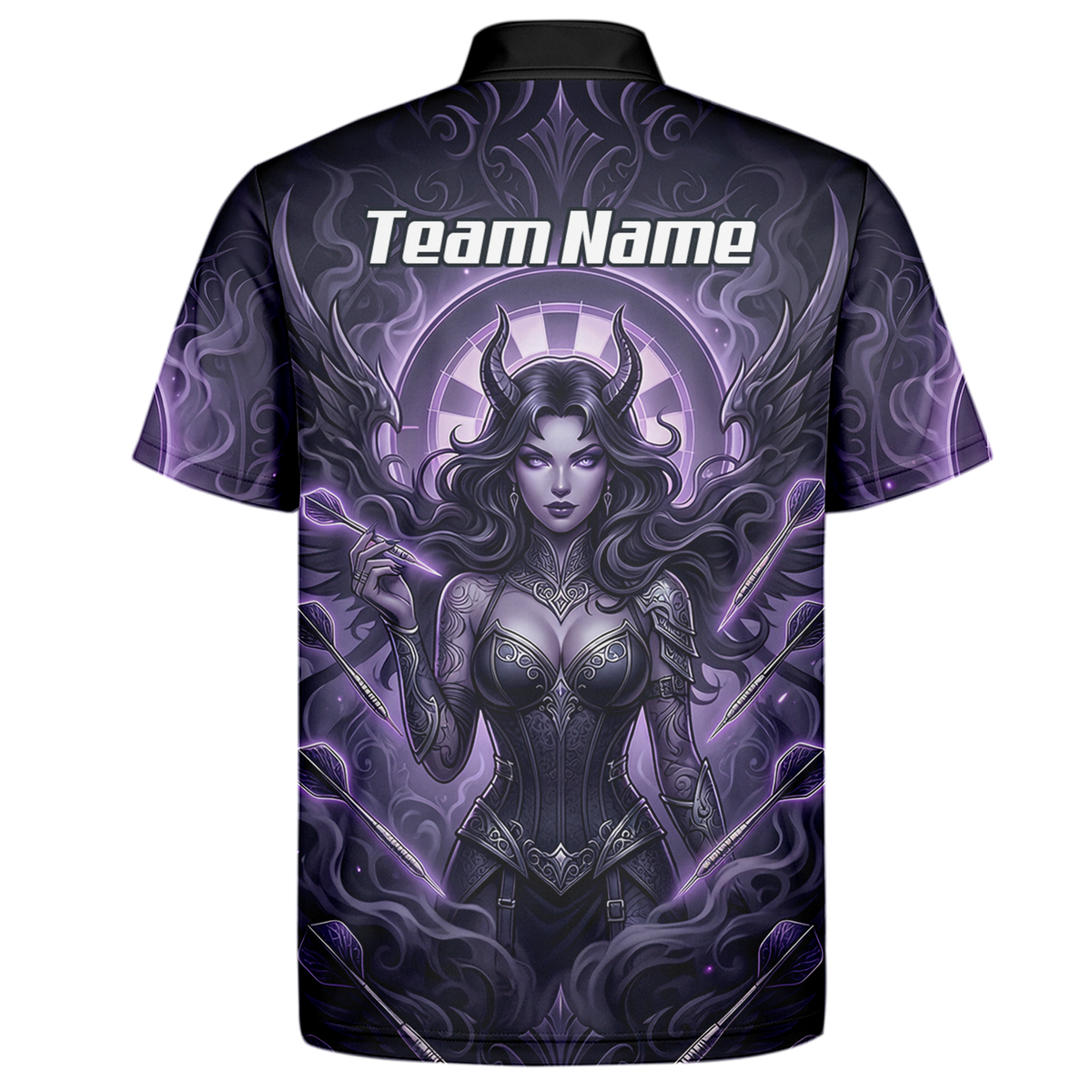 Personalised Purple Demon Queen Dart Jersey for Men, Custom Gothic Fantasy Darts Shirt Polo Neck B5075