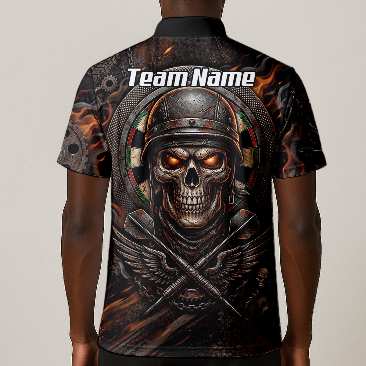 Personalised Skull Helmet Dart Jersey for Men Custom Name Darts Polo Shirt Fire Flame Sublimation Design B5126