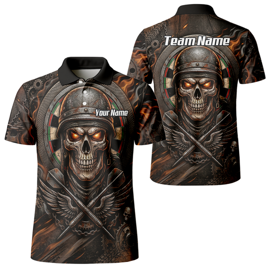 Personalised Skull Helmet Dart Jersey for Men Custom Name Darts Polo Shirt Fire Flame Sublimation Design B5126