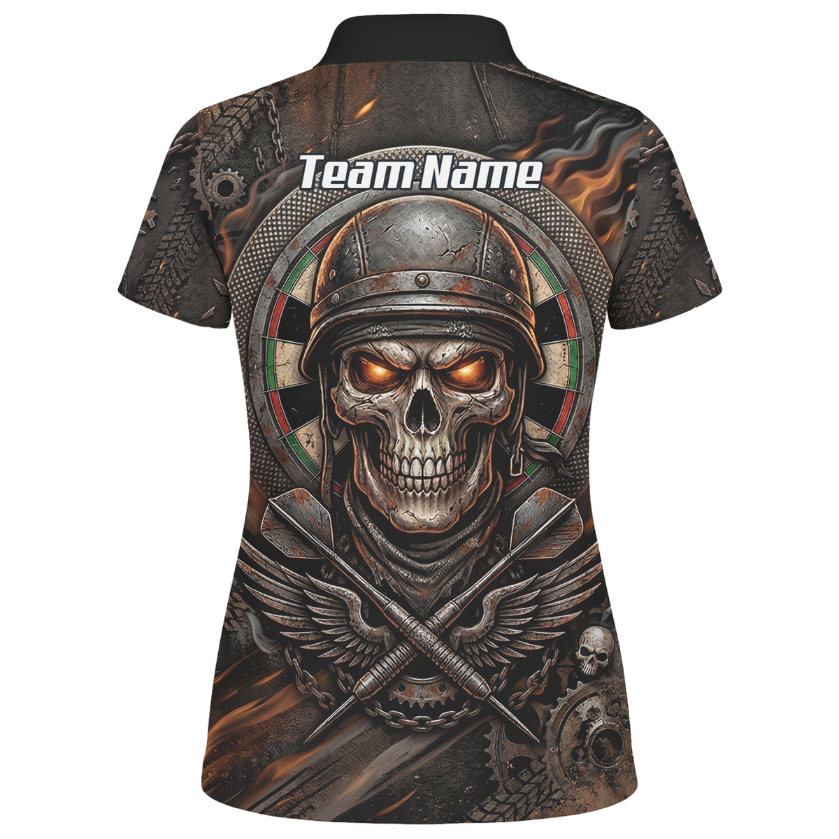 Personalised Skull Helmet Dart Jersey for Women Custom Name Darts Polo Shirt Fire Flame Sublimation Design B5126