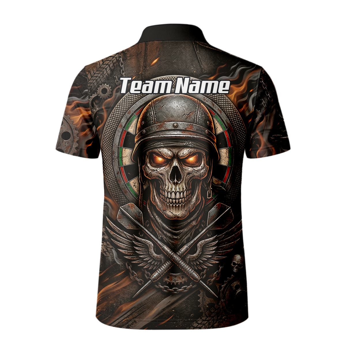 Personalised Skull Helmet Dart Jersey for Men Custom Name Darts Polo Shirt Fire Flame Sublimation Design B5126